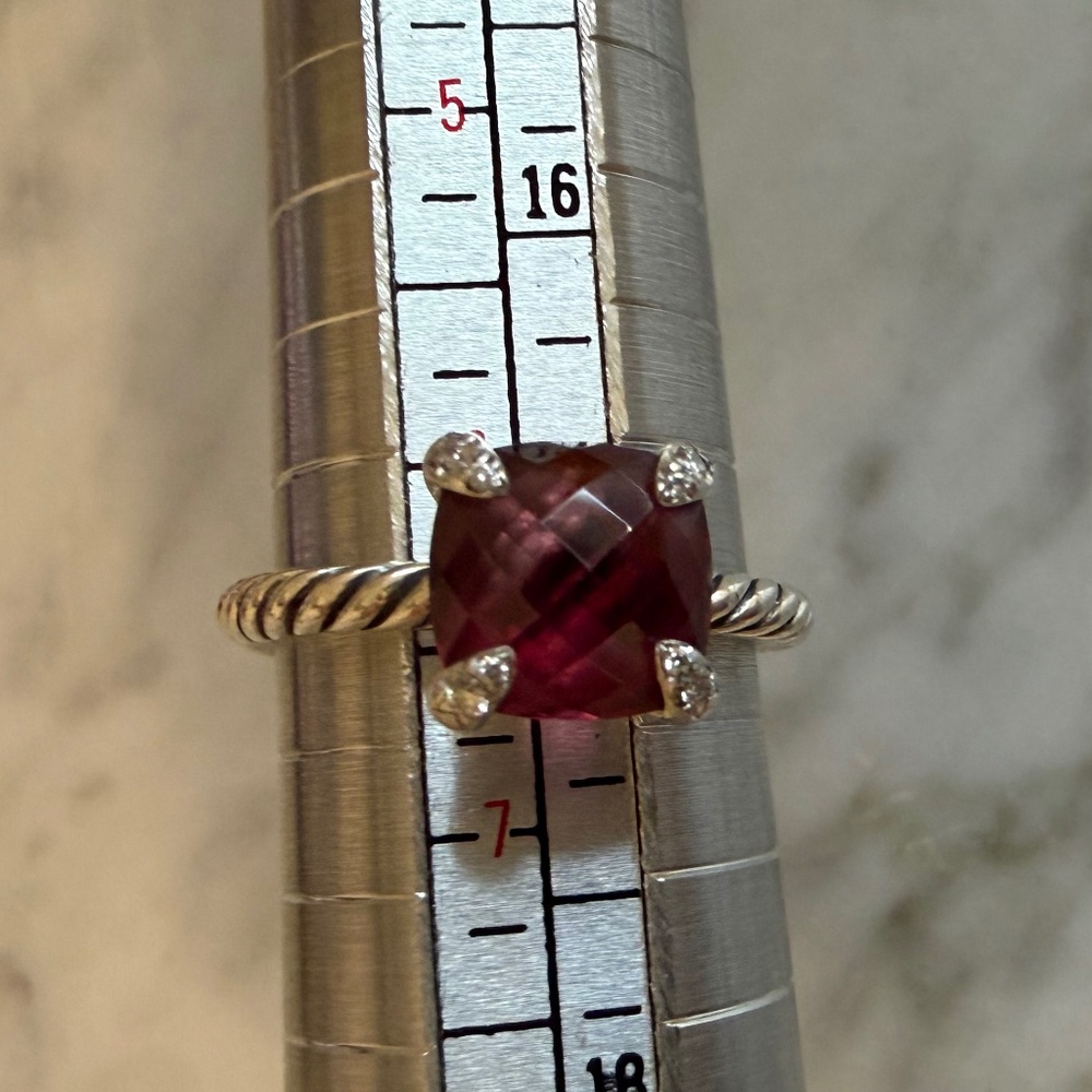 DAVID YURMAN 925 Sterling Silver Rhodolite Garnet Chatelaine Diamond Ring